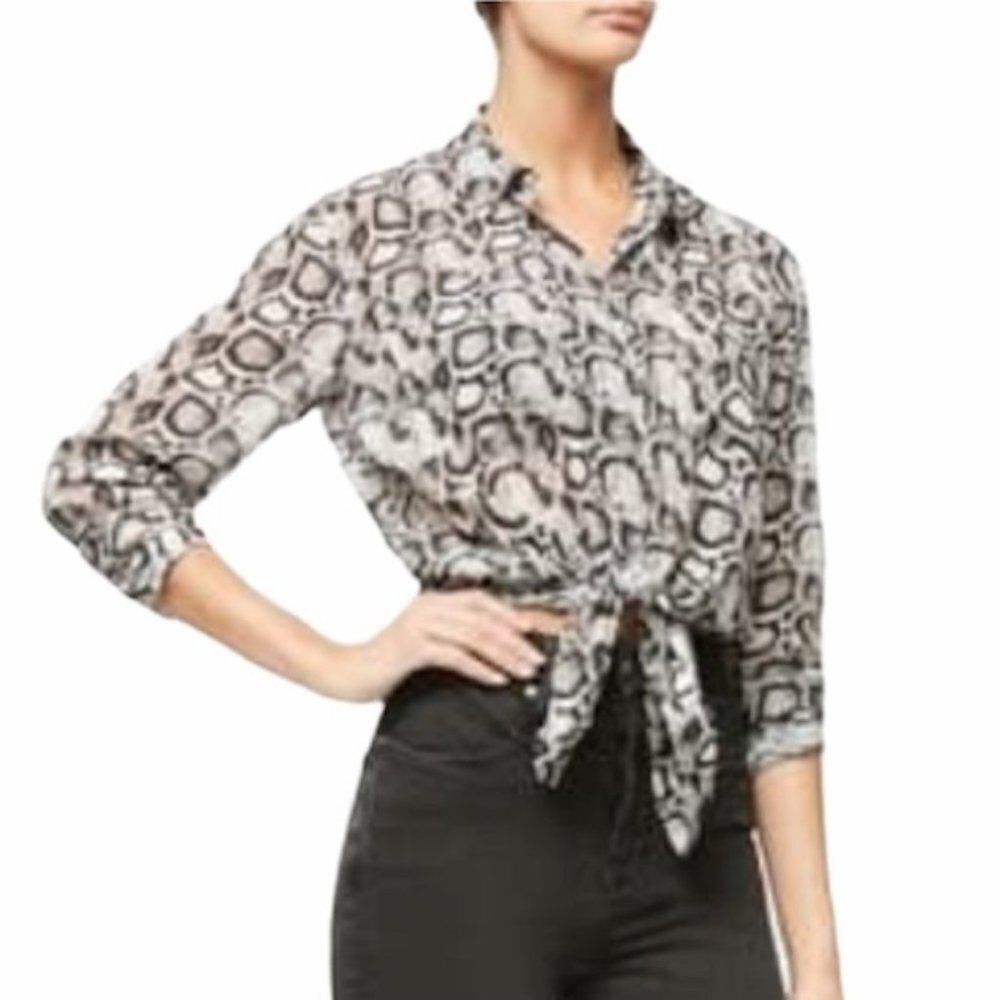 Good American snake print button up top blouse shirt cream and black size Small